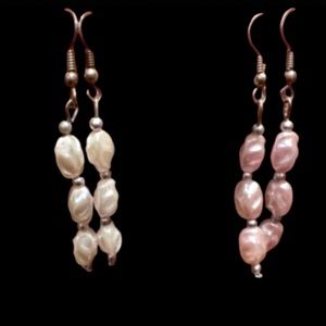 Two Pairs Stacked Fresh Water Pearl Earrings